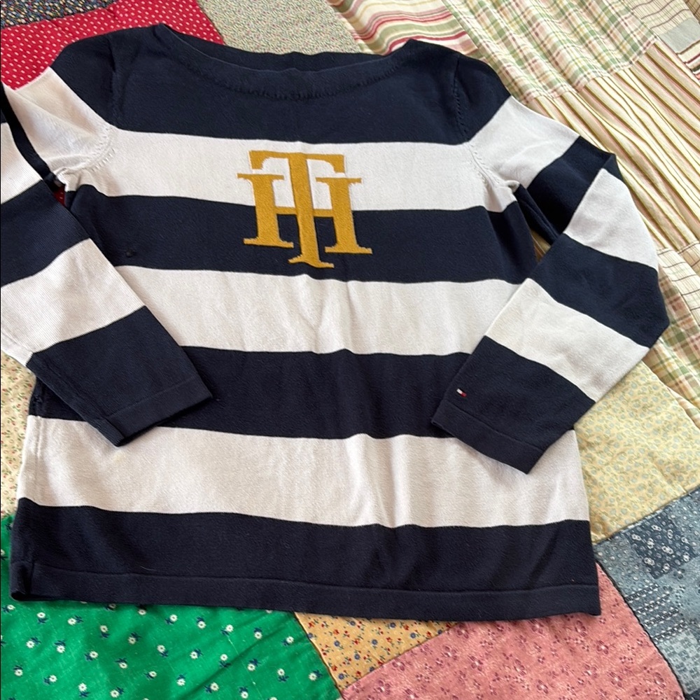 Tommy Hilfiger crew scoop neck nautical stripes sweater M